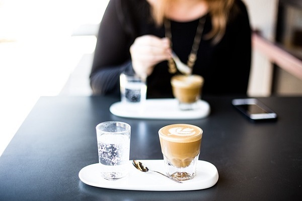 A cup of coffee in a French café.